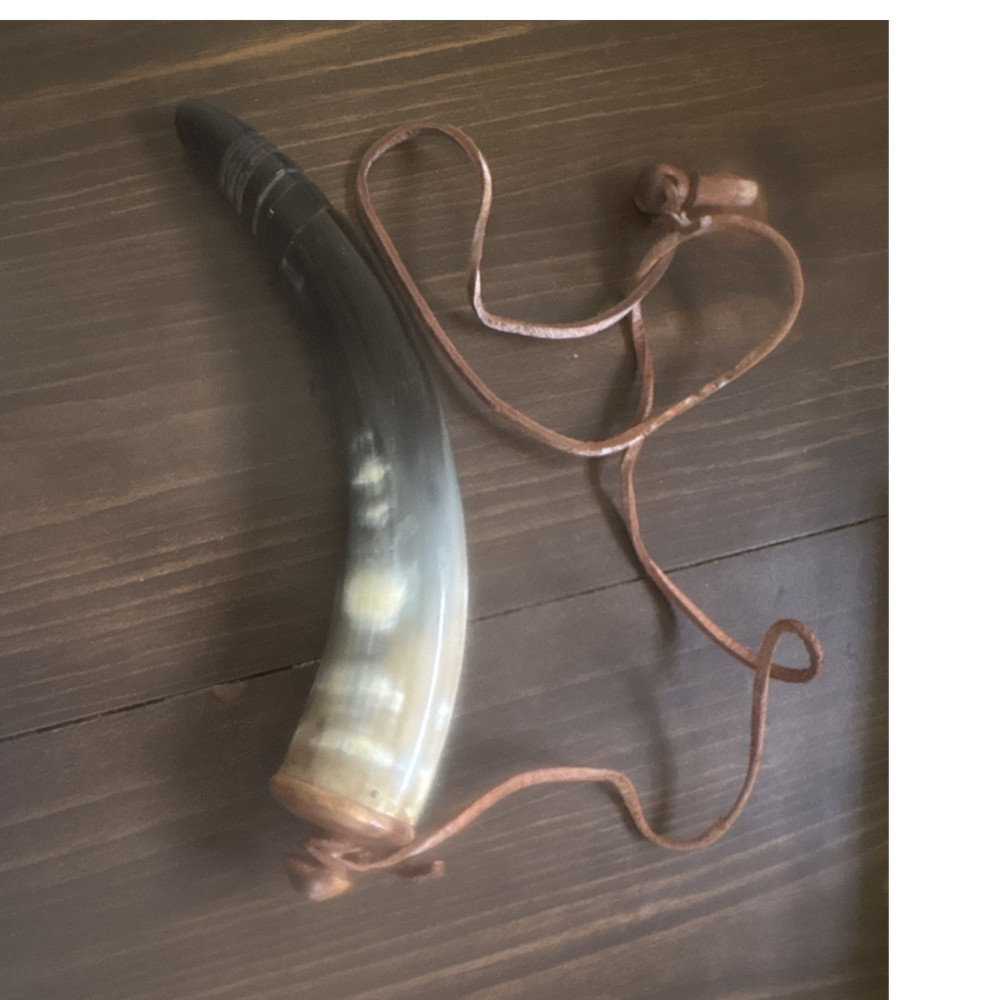 Vintage Powder Horn Muzzleloader with Leather Strap
