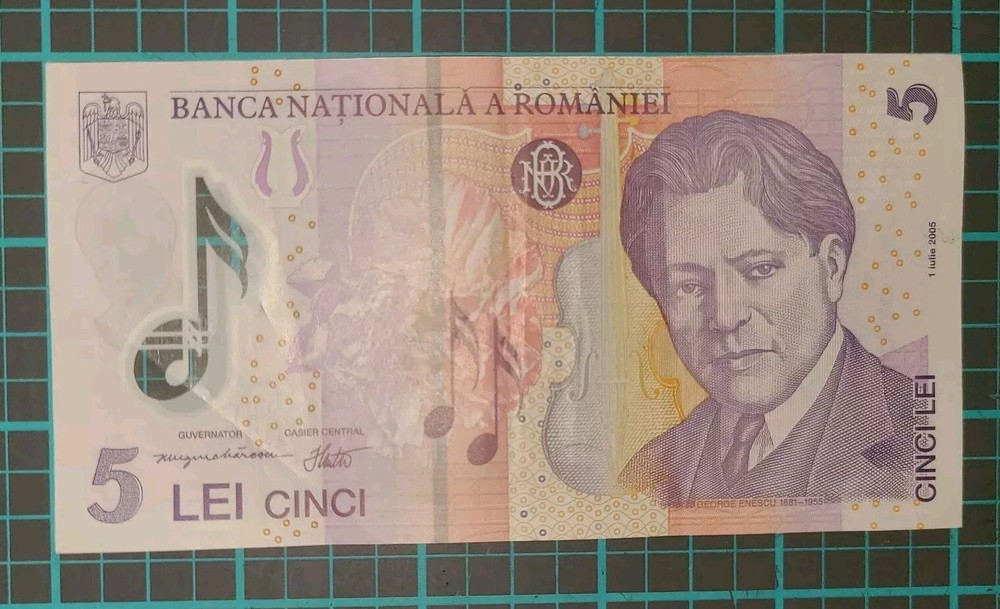 Romania 5 Lei 2005 Polymer Note UNC Five Romanian Leu Banknote