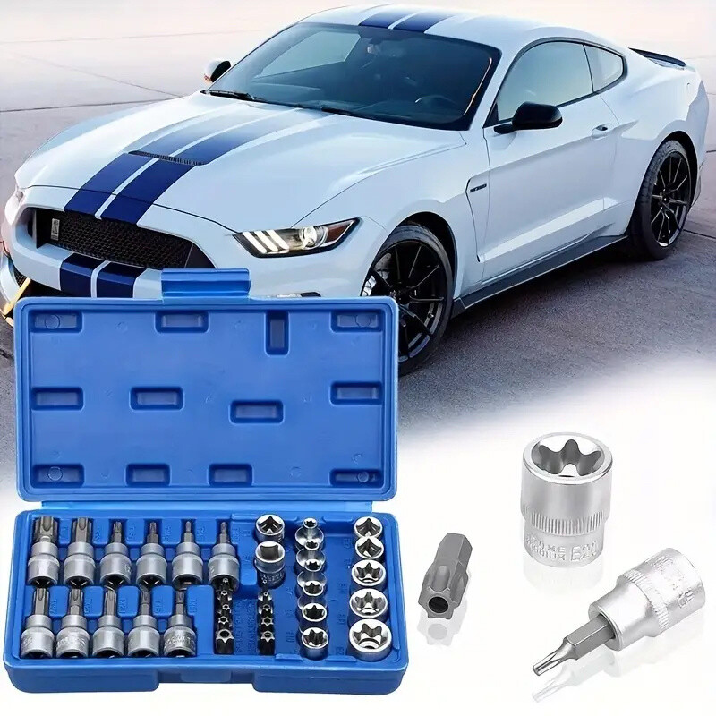 34-Piece E-Socket Set Handheld Tool with Ratchet Interface