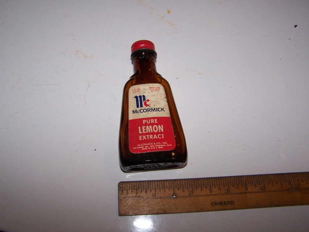 Vintage 1 oz. McCormick Pure Lemon Extract Amber Bottle