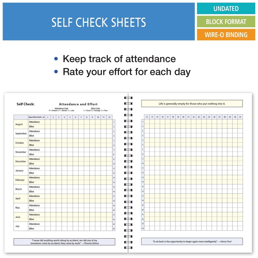 Undated Student Planner 8.5X11 40 Weeks Homework Organizer Goal Setting