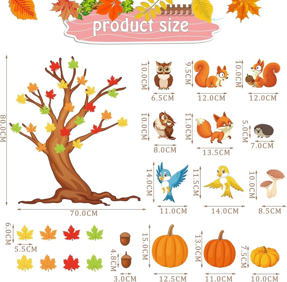 155 Pcs Fall Bulletin Board Set Autumn Classroom Tree & Maple Leaf Cutouts