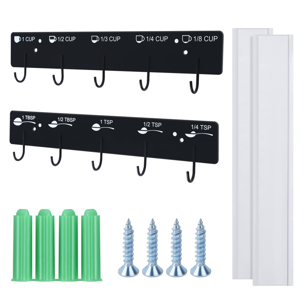 Premium Measuring Cups Spoons Hanging Rack, Organizer Kitchen Screw Adhesive 2Pc