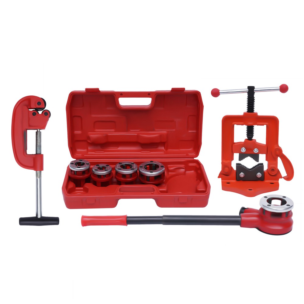 Plastic Pipe Threader W/5 Stock Dies Ratchet Handle Pluming Gas Tools Handheld