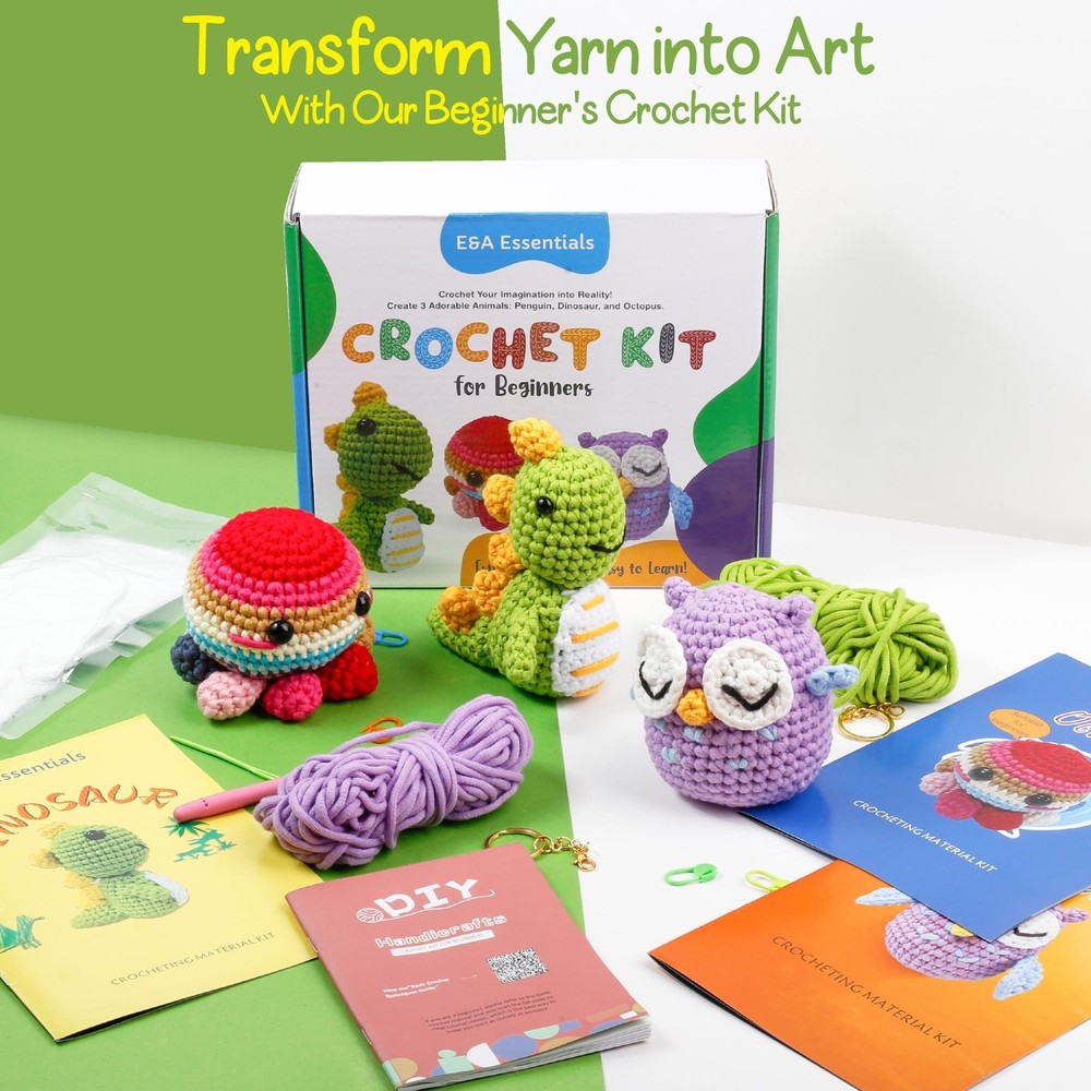 Crochet Kit for Beginners, Crochet Animal Kit with Video Tutorials & Soft Yar...