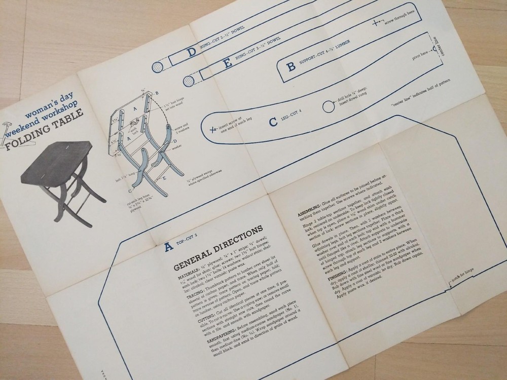 1954 Woman's Day Magazine Weekend Workshop Folding Table Pattern Wood Work