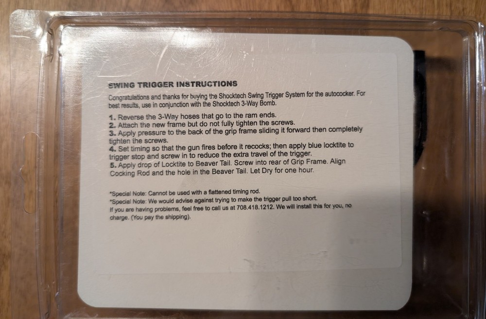 Shocktech Autococker Hinge Frame with Beavertail, NIB, never installed or used