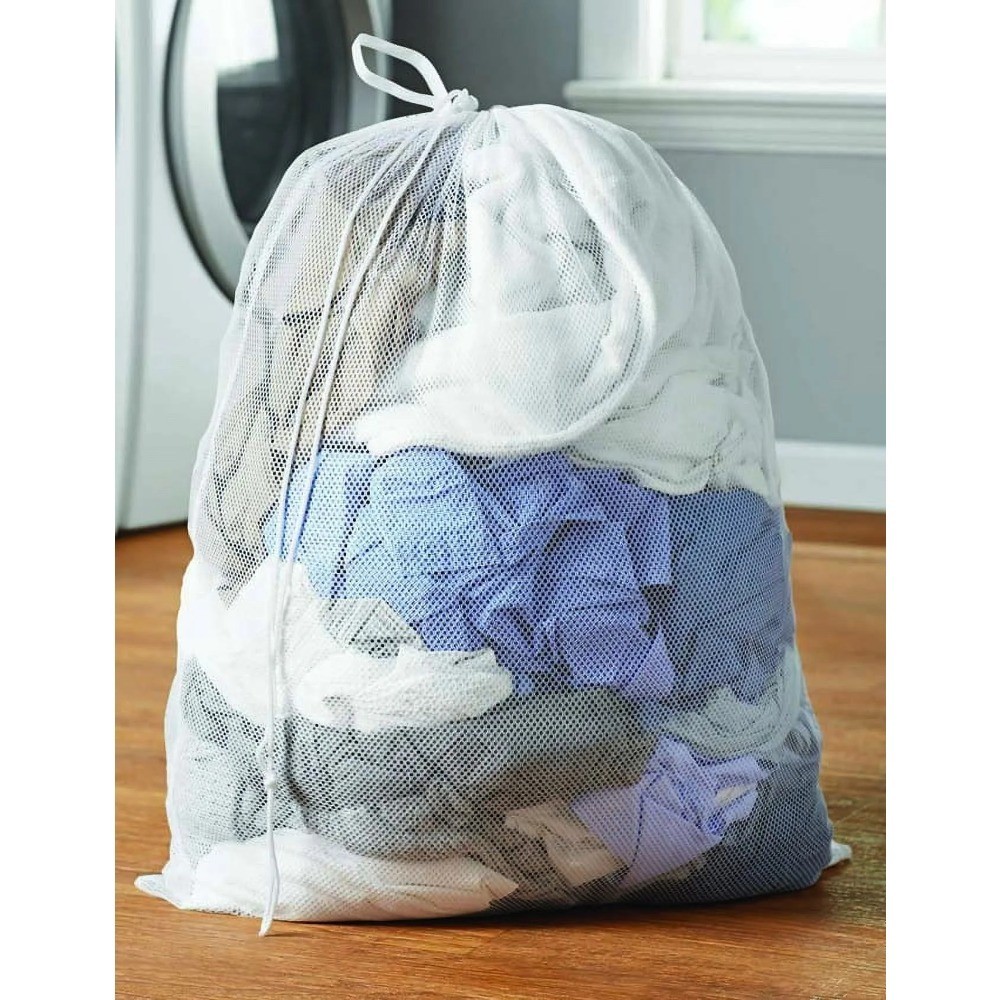 (8 pack) Polyester Mesh Laundry Bag with Drawstring Closure, White, 24" x 36"