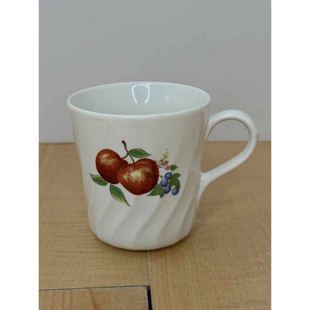 Corelle Coordinates Stoneware Coffee Mug White Swirl Fruit Pear Apple Grapes