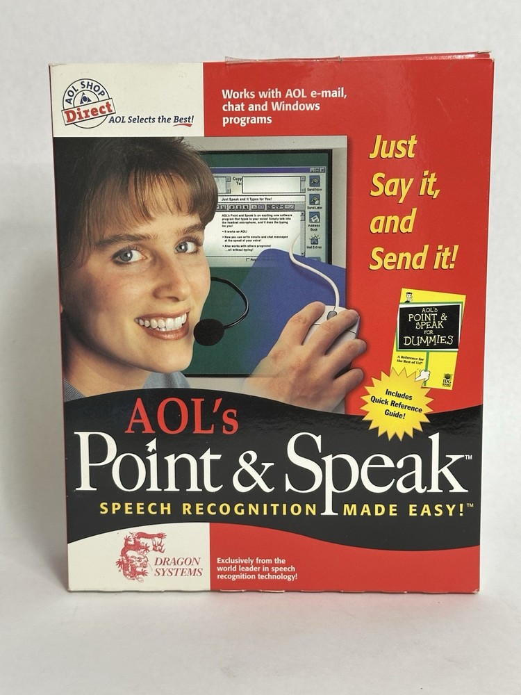AOL's Point & Speak Speech Recognition |Dragon Systems headset software dummies