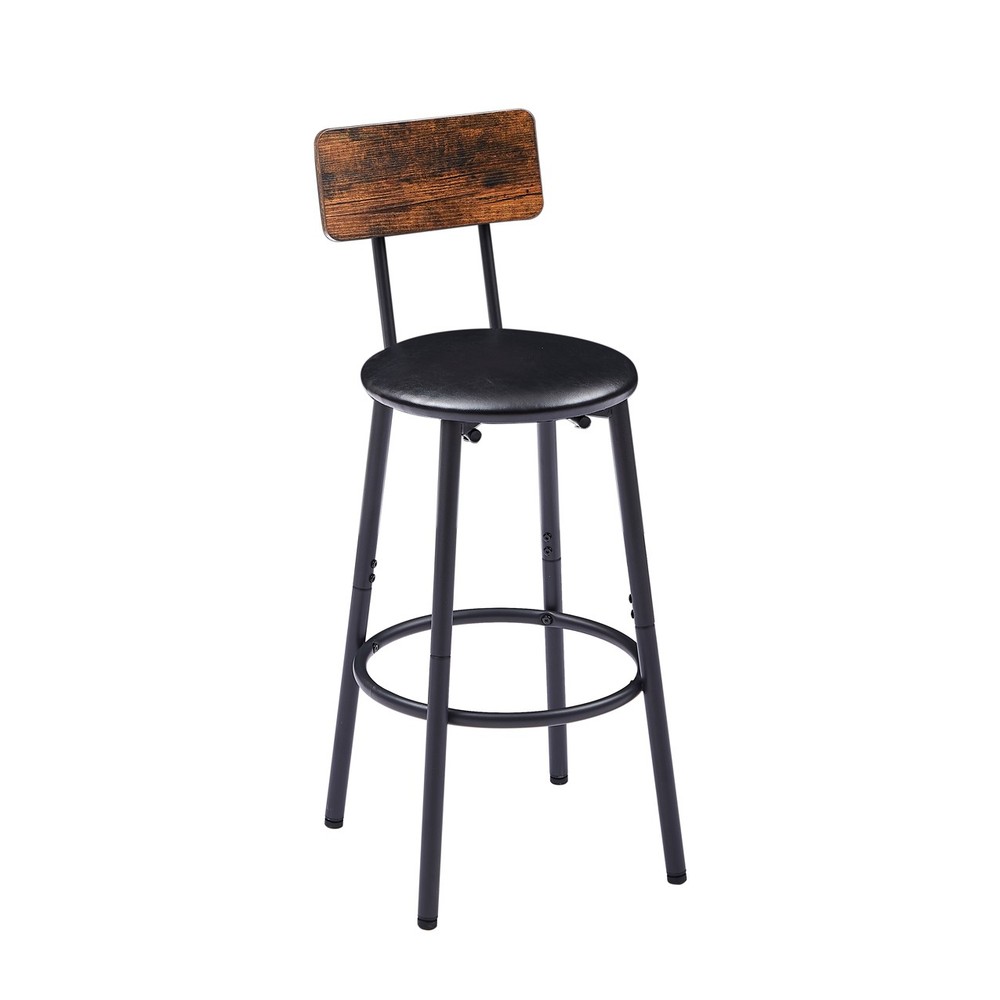 Round Bar Stool Set with Shelf Upholstered Stool with Backrest Rustic Brown