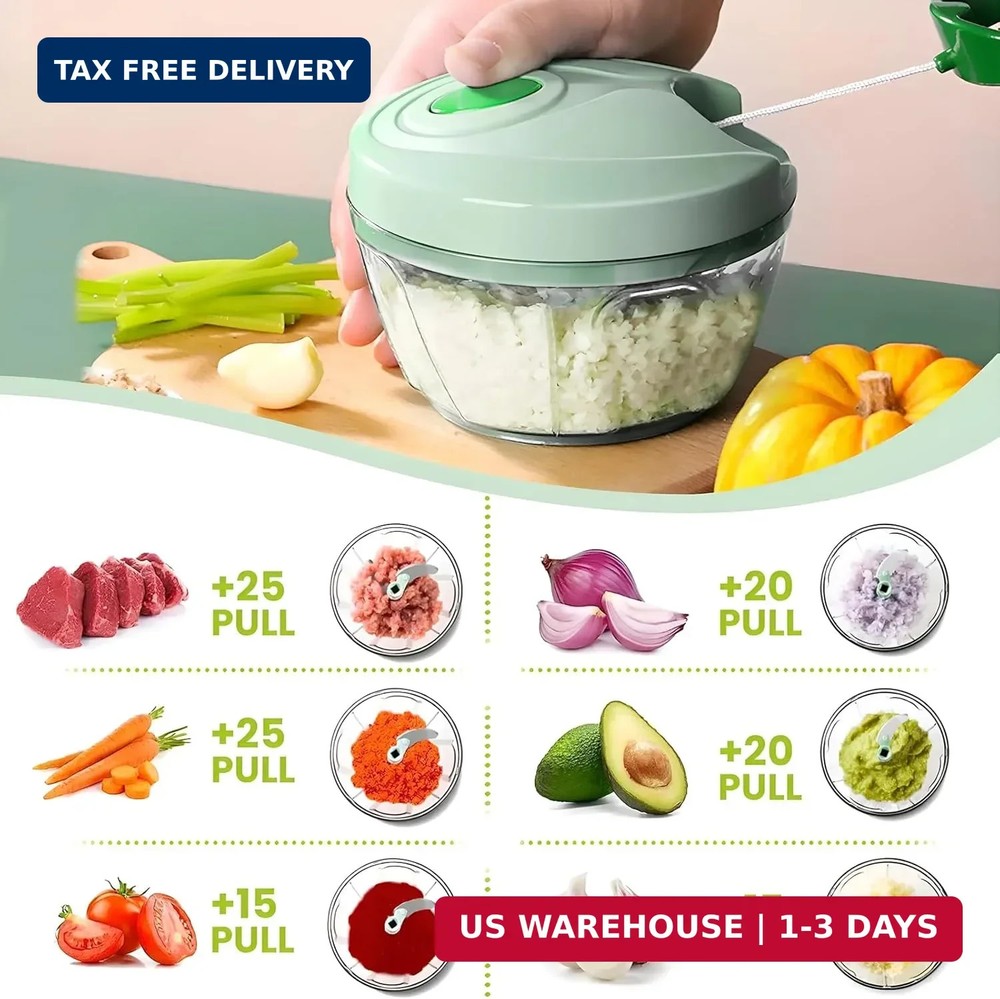 Vegetable Chopper Manual Food Chopper with Container, Hand Pull String Veggie Cu