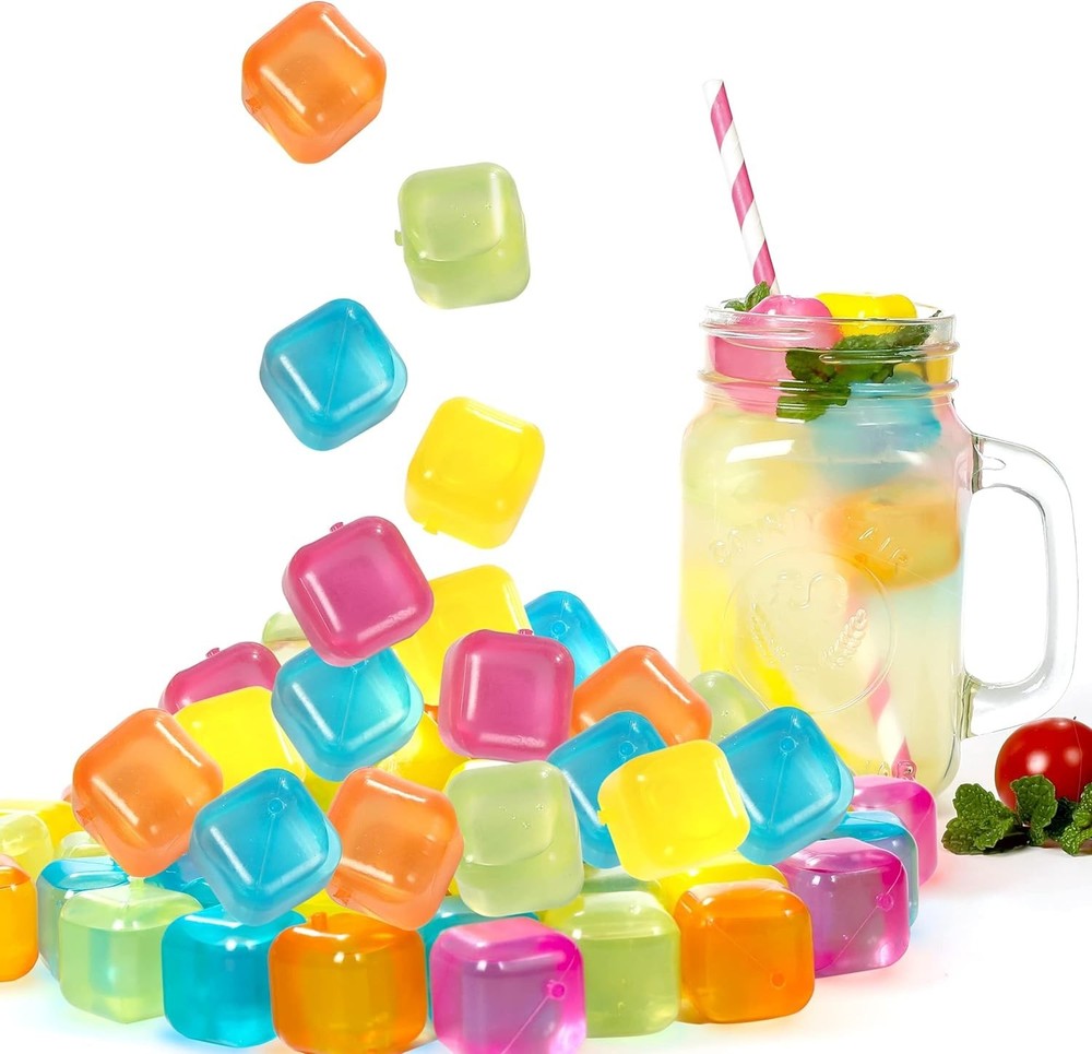 Reusable Ice Cube Plastic Ice Cubes 65 Pack Colorful Refreezable Ice Cubes fo...