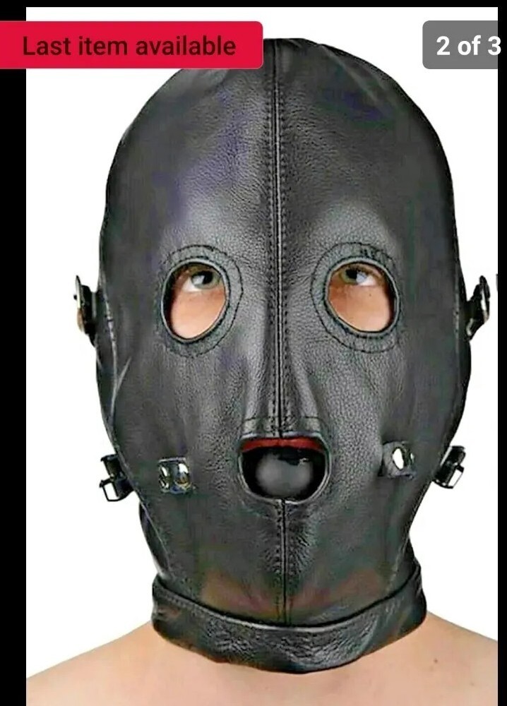 Real Leather Mask Hood Muzzle Blindfold Bondage