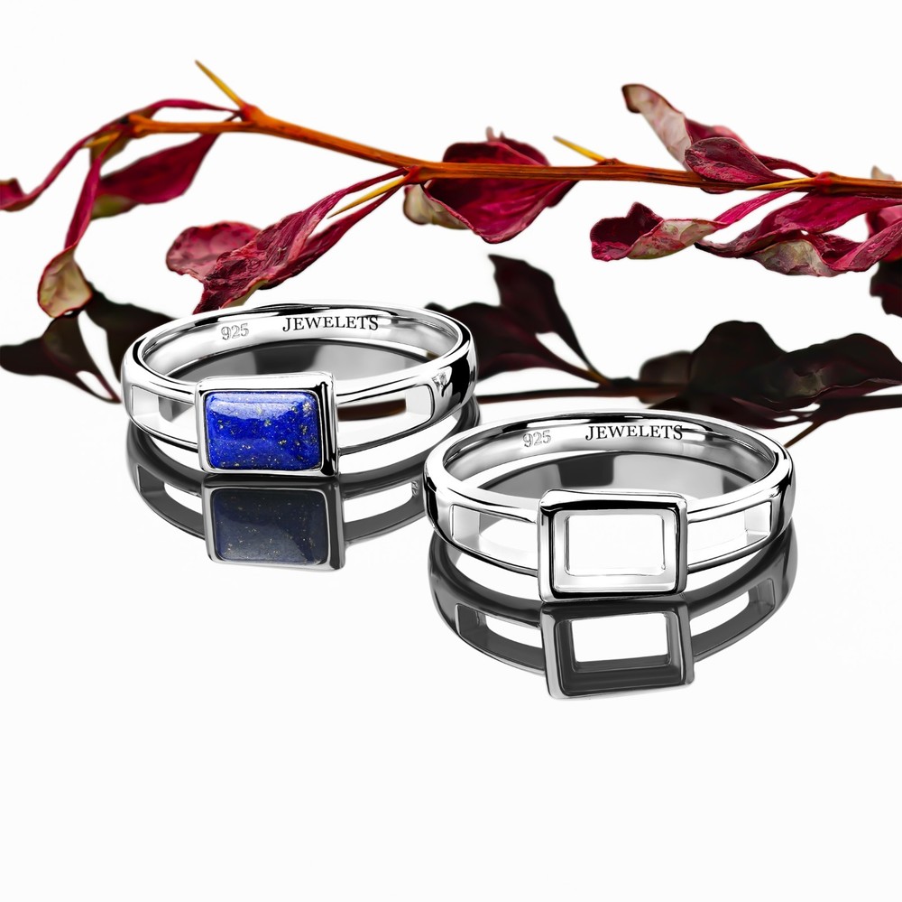925 Sterling Silver Ring Blank – Rectangular 5x7mm Rhodium Plated Bezel Cup