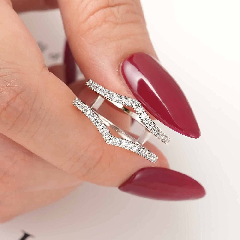 Adjustable V-shape Wedding Anniversary Band Ring Enhancer Wrap Sterling Silver