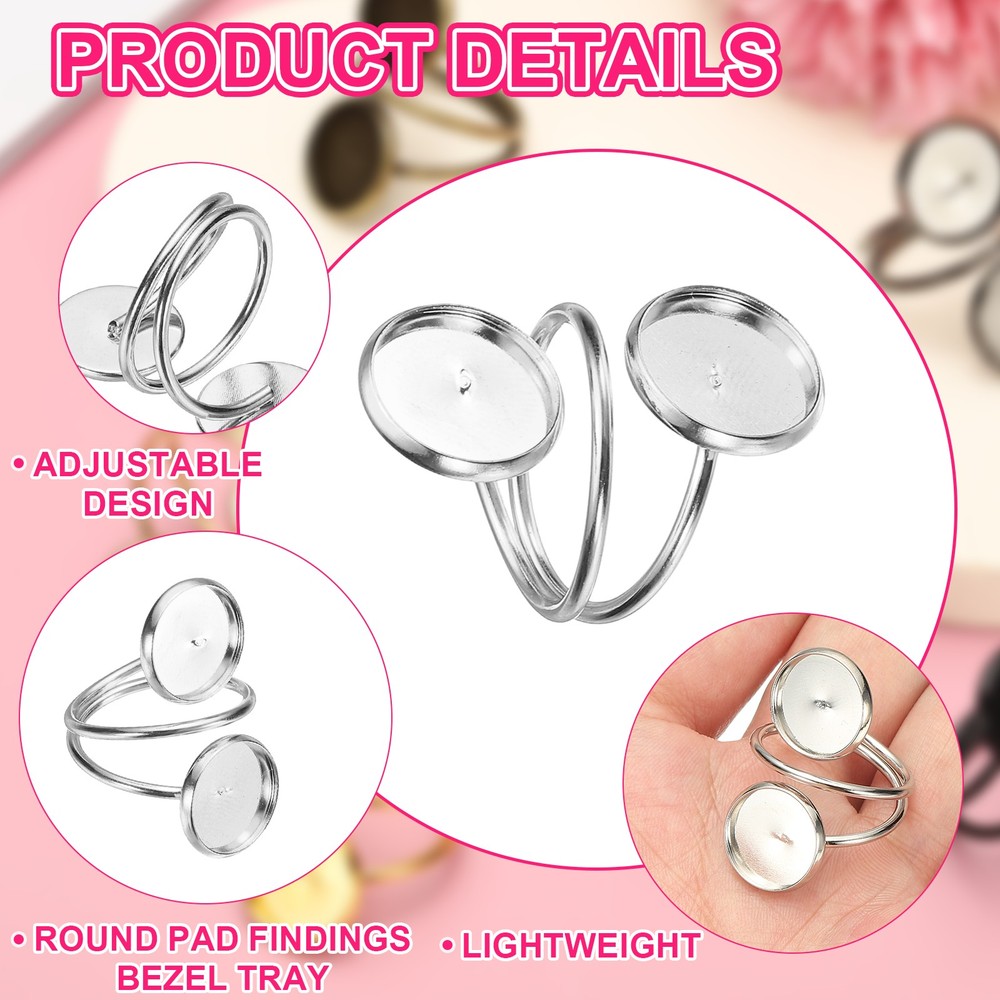 Ring Blank, 10 Pcs Adjustable Finger Ring Blank Base 12mm, White Gold
