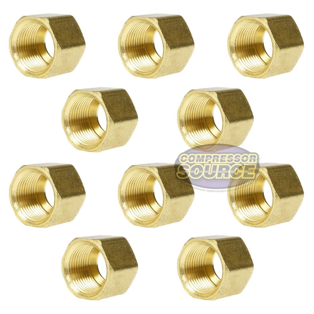 10 Pack 1/2" Compression Nut Hex Shape 11/16"-20 Thread Size Solid Brass Fitting