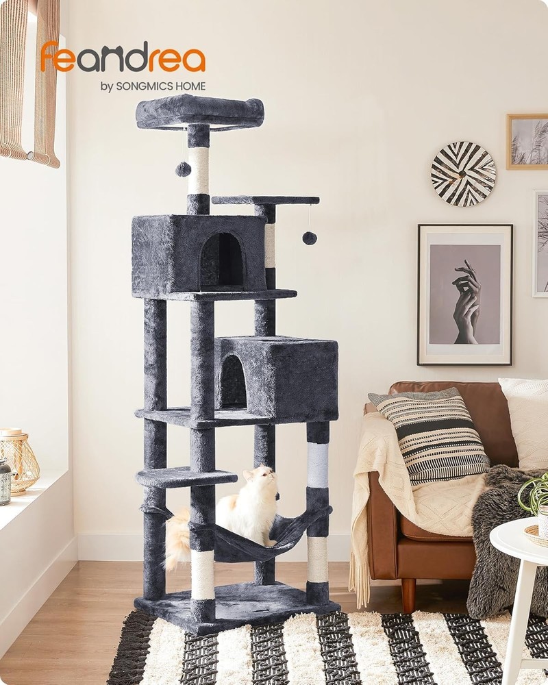 Sturdy Multi-Level Cat Tree with Dual Perches and Scratching Posts - 73.2-Inch