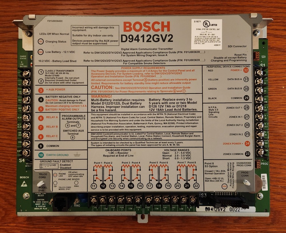Bosch D9412GV2 Commercial Protected Premises Control Panel