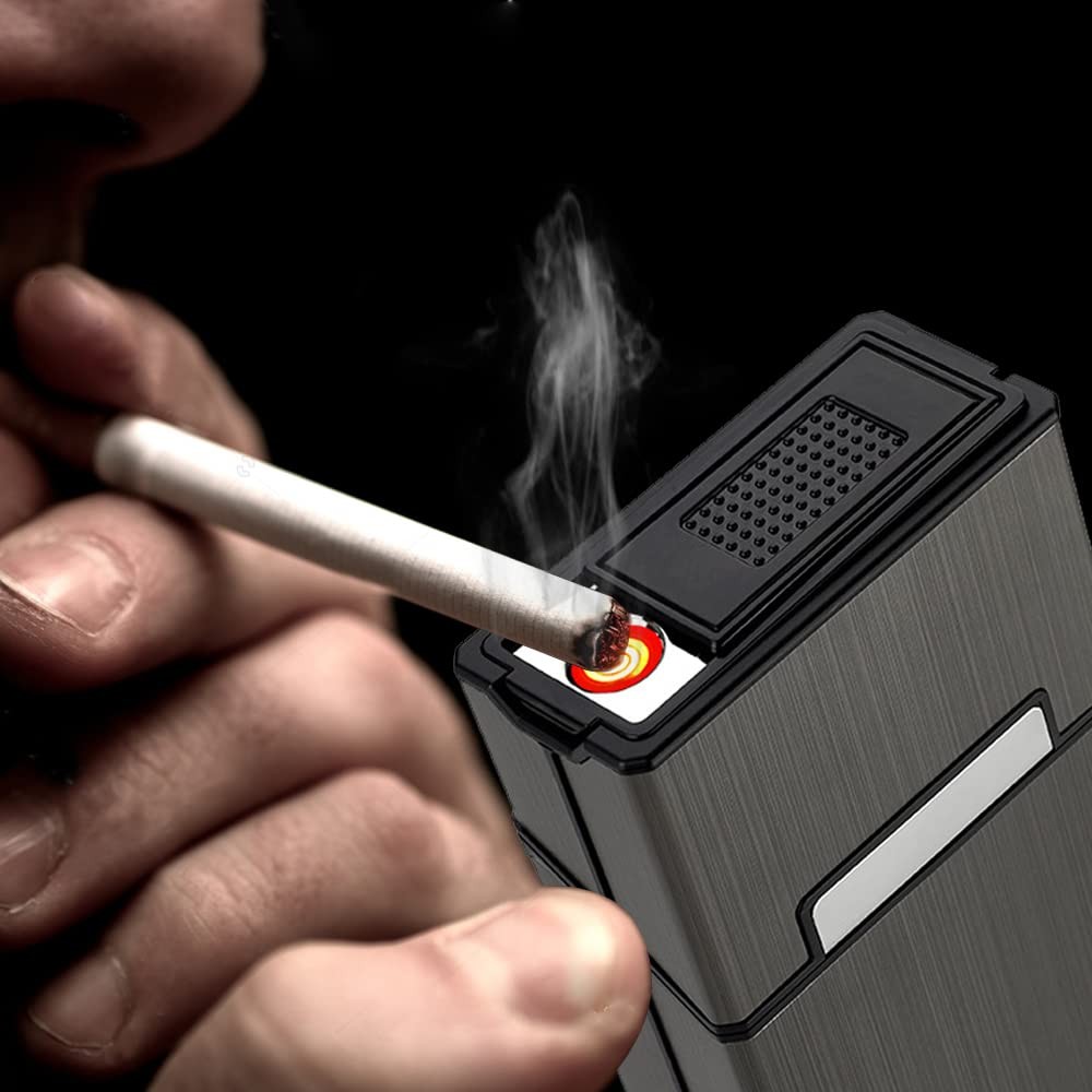 Cigarette Case with Electric Lighter,100mm Brushed Aluminum Box 1