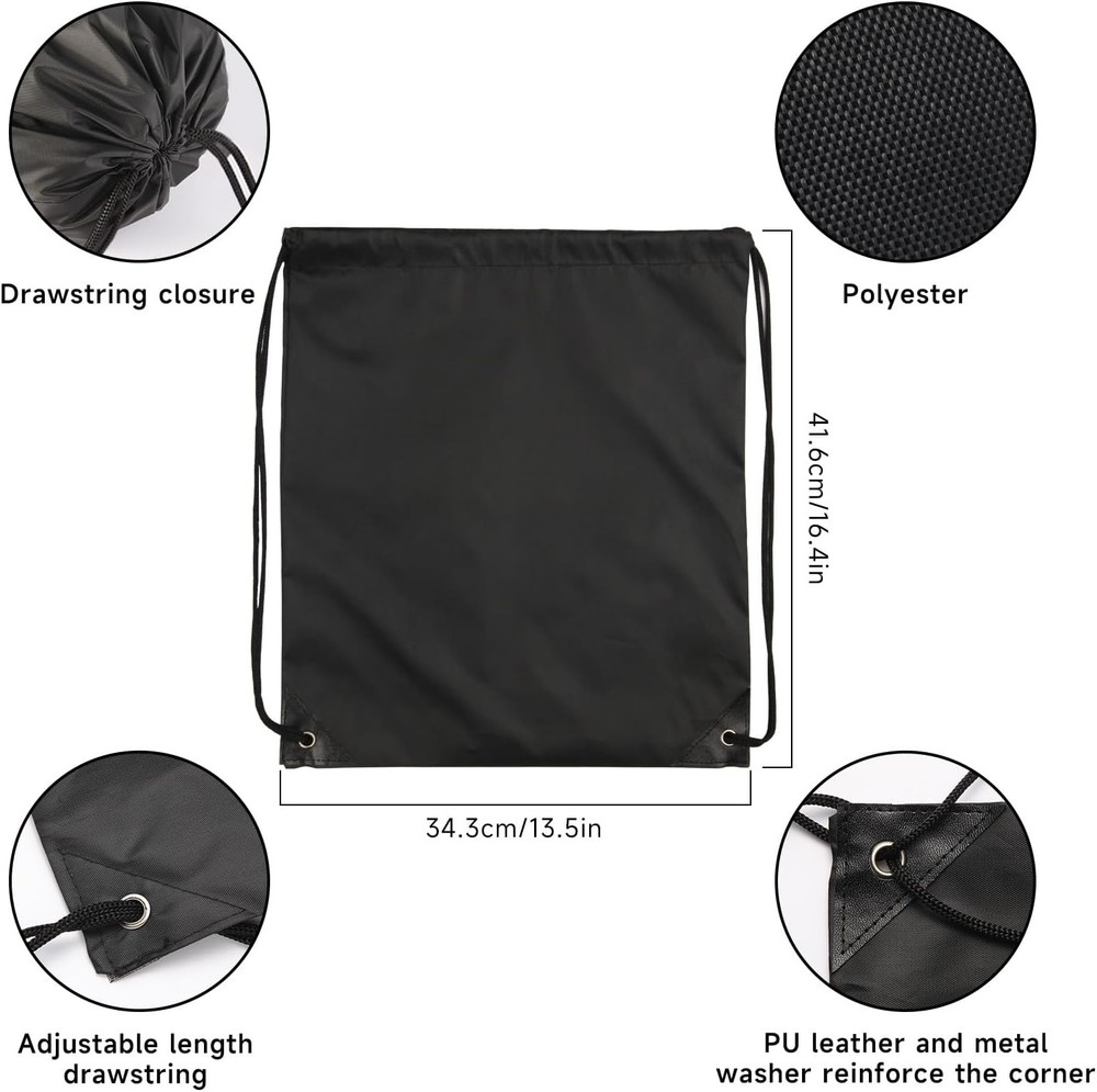 6Pcs Black Drawstring Backpacks Bulk String Bag Cinch Sack Pack Storage