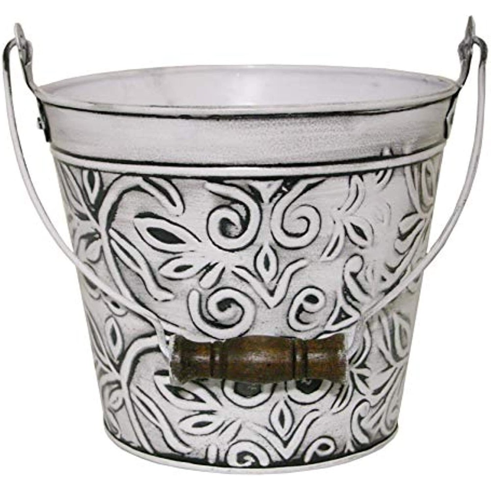 8" Floral w/Handle - Rustic White