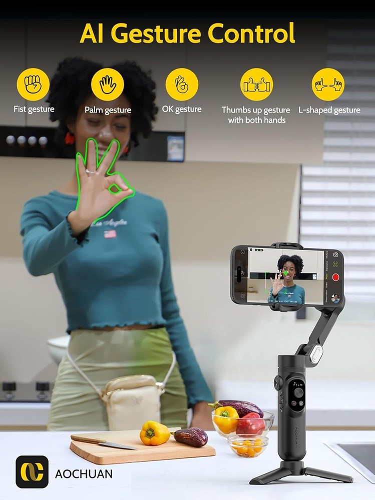 AOCHUAN 3-Axis Phone Gimbal Stabilizer iPhone Android Face Tracking