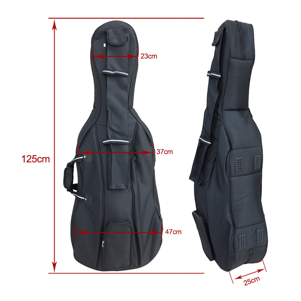 Advanced Black Cello Case 4/4 Soft Bag with Multiple Pockets Strong Bag