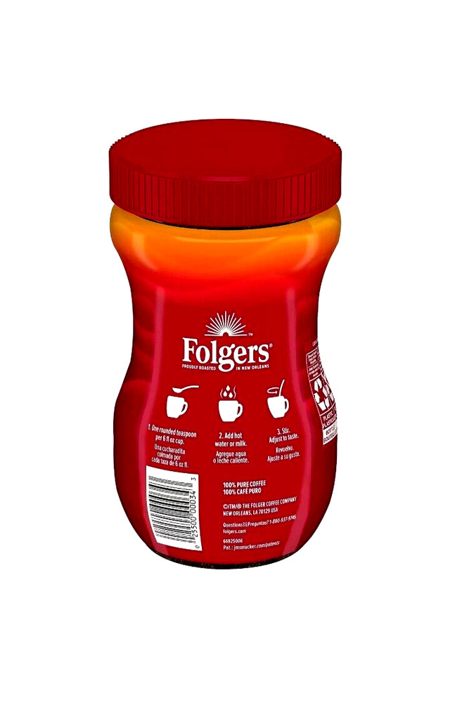 Folgers Classic Roast Instant Coffee 8 Ounce Container.