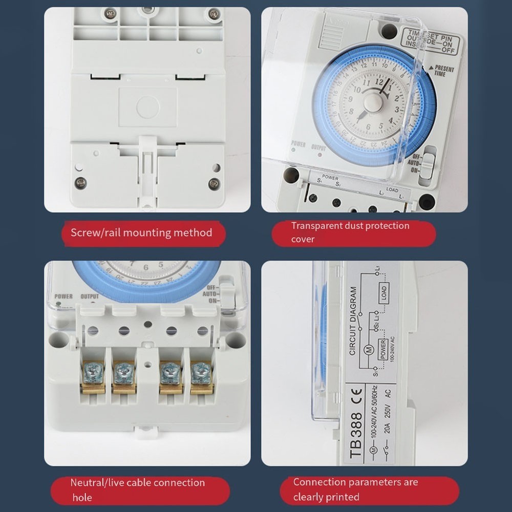 TB388 Mechanical Timer Switch with 24 Hour Control and Memory Settings