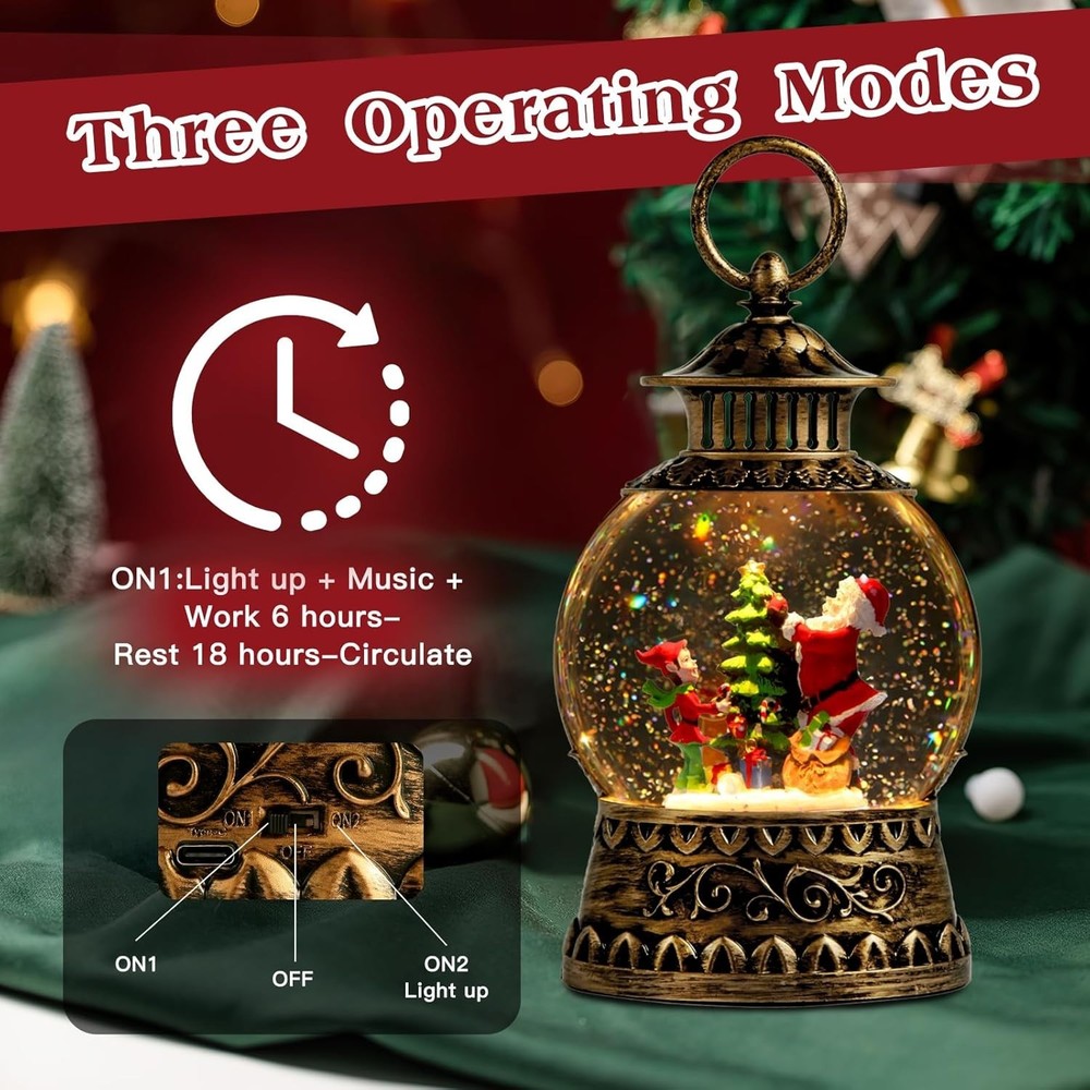 Vintage Santa Snow Globe Lantern - Musical & Timer Function for Festive Cheer