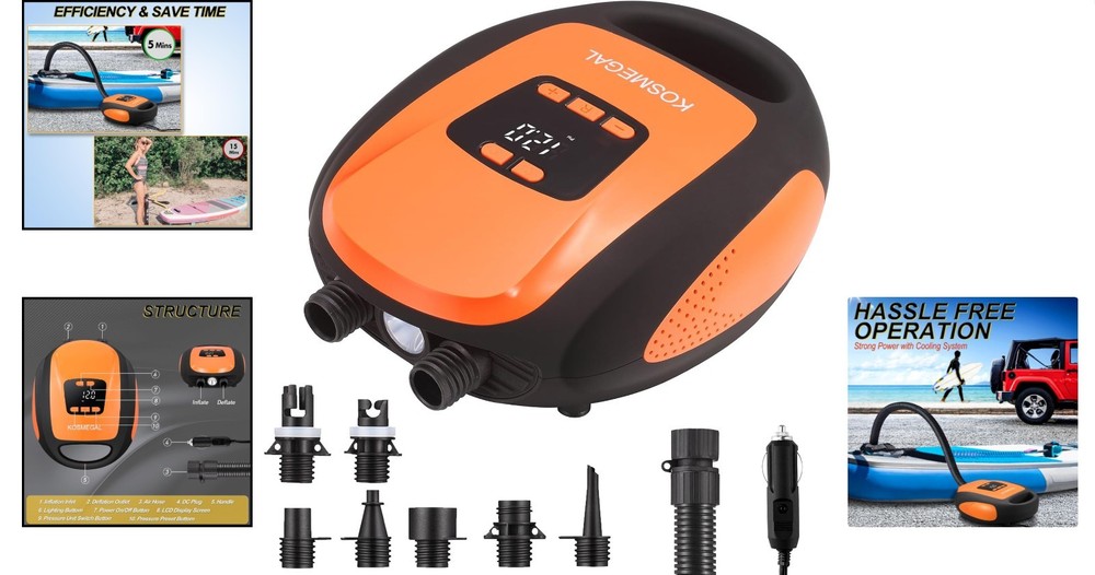 Effortless 20PSI Air Compressor for Paddle Boards - Auto-Off & Deflate Function