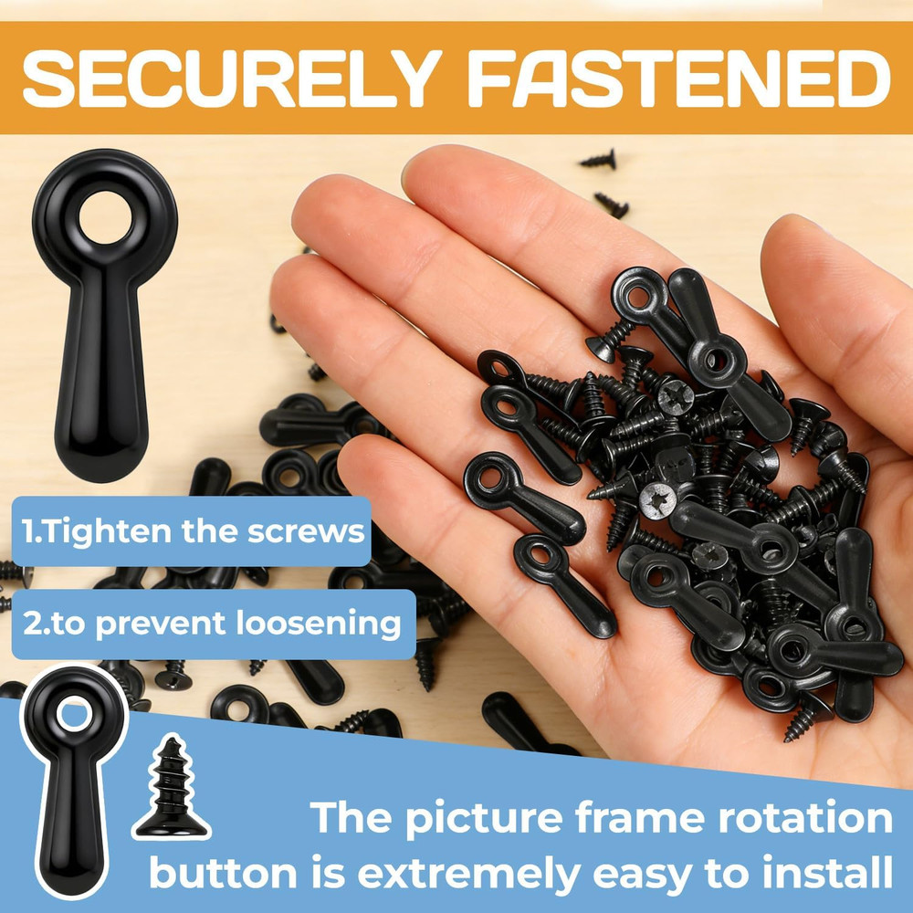 100PCS Black Picture Frame Backing Clips with Screws for Easy Mounting