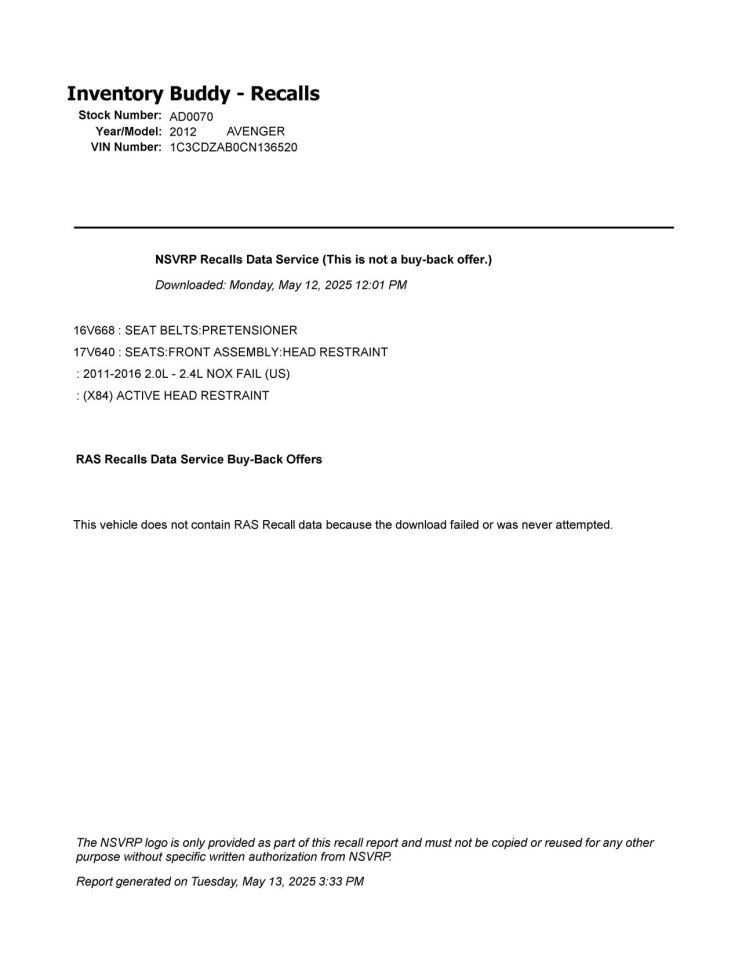 AVENGER 2012 High Mounted Stop Light 962223