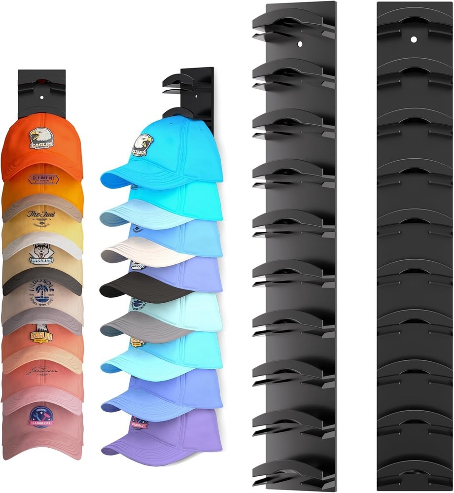 Versatile Baseball Cap Holder - 2-Pack Wall Rack with Strong Adhesive Support