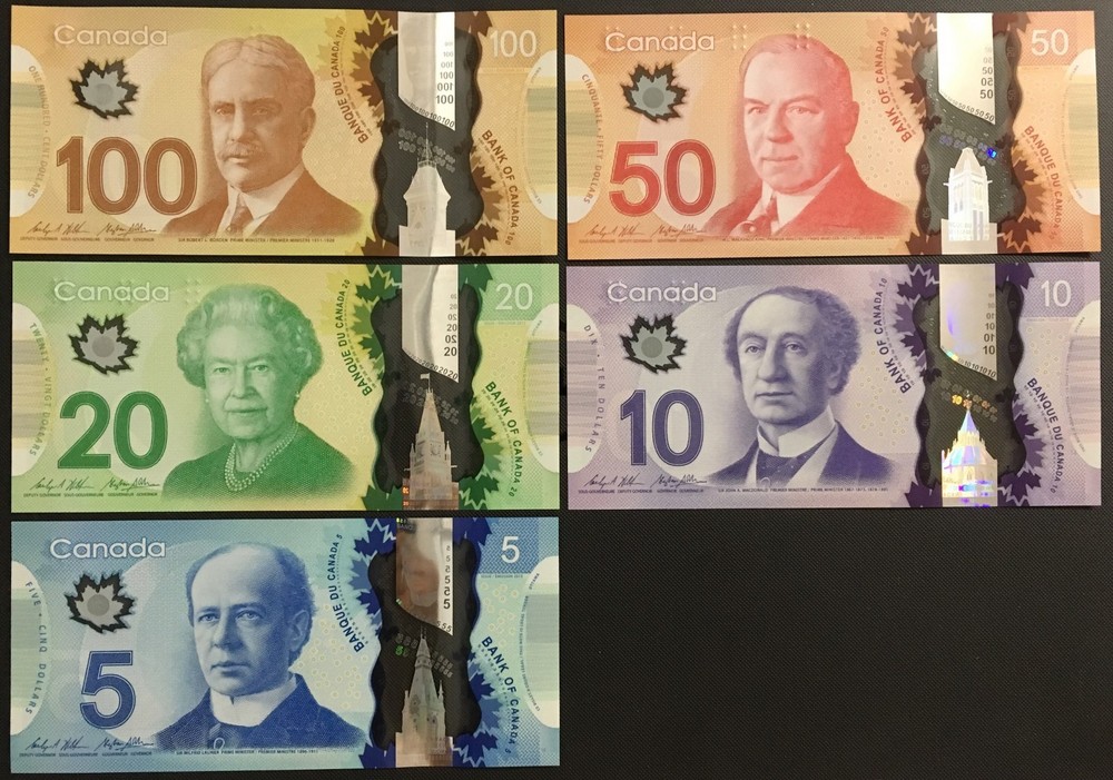 Banknote - Canada Frontiers Series $100 $50 $20 $10 $5 Polymer Notes, UNC