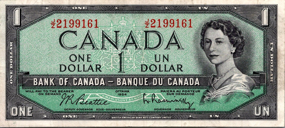 Canada 1 Dollar 1954 Pick# 75b CVF-XF