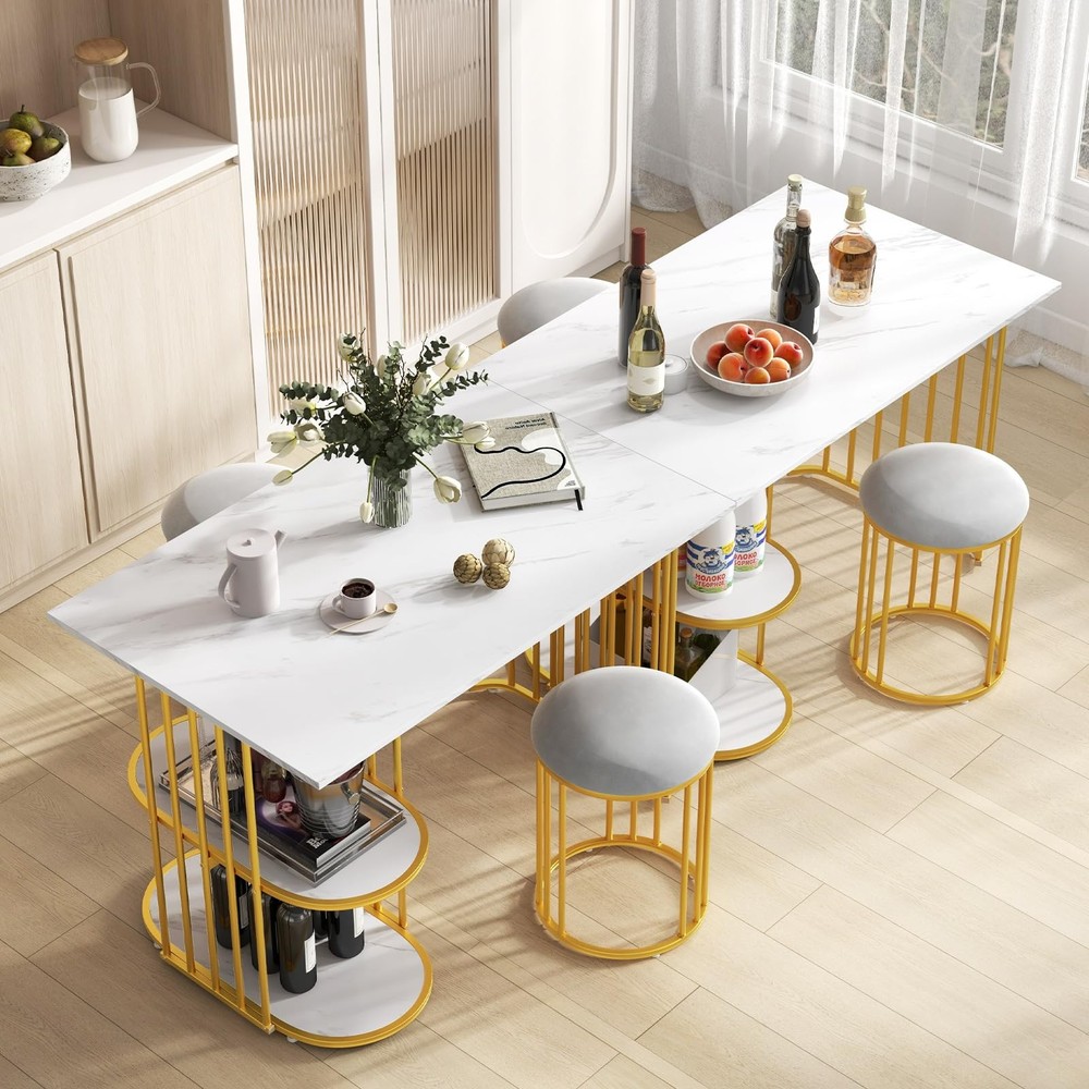 3-Piece Dining Table Set for 2, Rectangular Kitchen Table with 2 Stools, 2-Ti...
