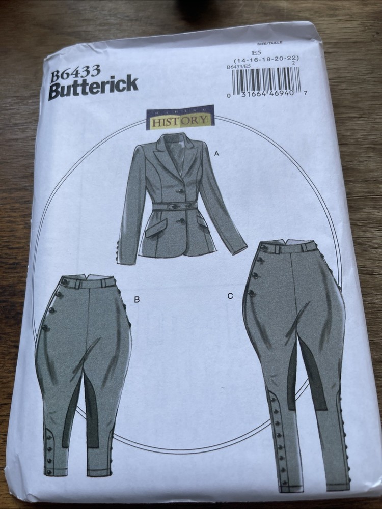 Butterick Costume Pattern B6433 Ms MAKING HISTORY Jacket~Jodphurs~Breeches 14-22