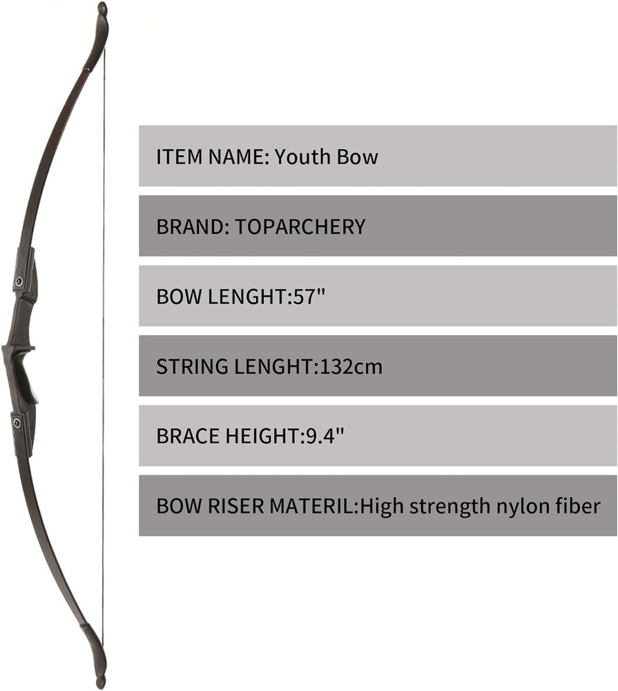 Ambidextrous 57" Black Archery Bow for Beginners - Lightweight & Ergonomic