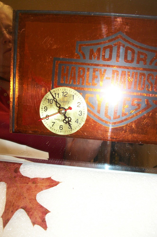 Mirrored Shadowbox HARLEY DAVIDSON Clock 7" X 9"