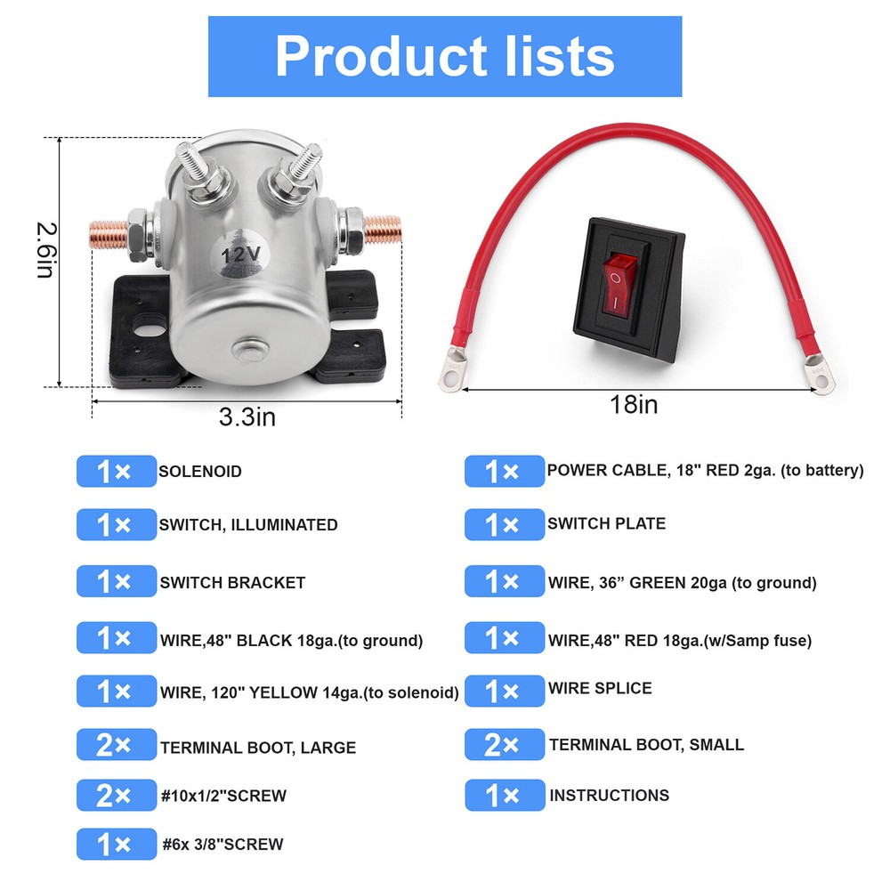 Power Interrupt Kit Winch Battery Solenoid Cut-Off Switch Wiring Install for