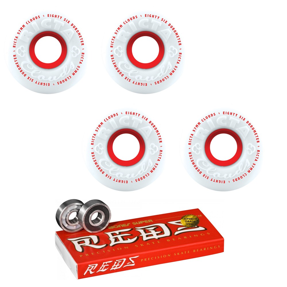 Ricta Skateboard Wheels 57mm 86A Clouds With Bones Super Reds Bearings