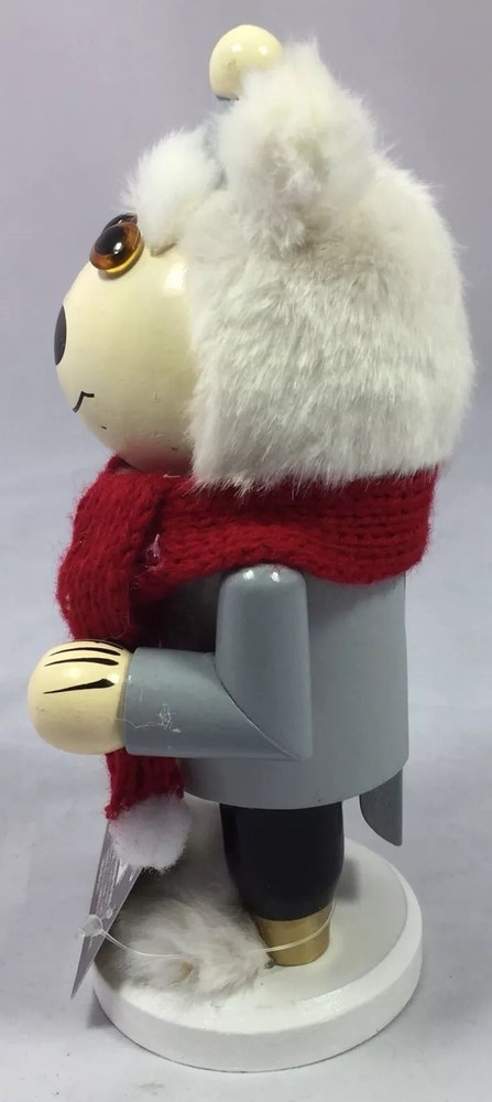 Small Wooden Bear Nutcracker With Toque Christmas Decor