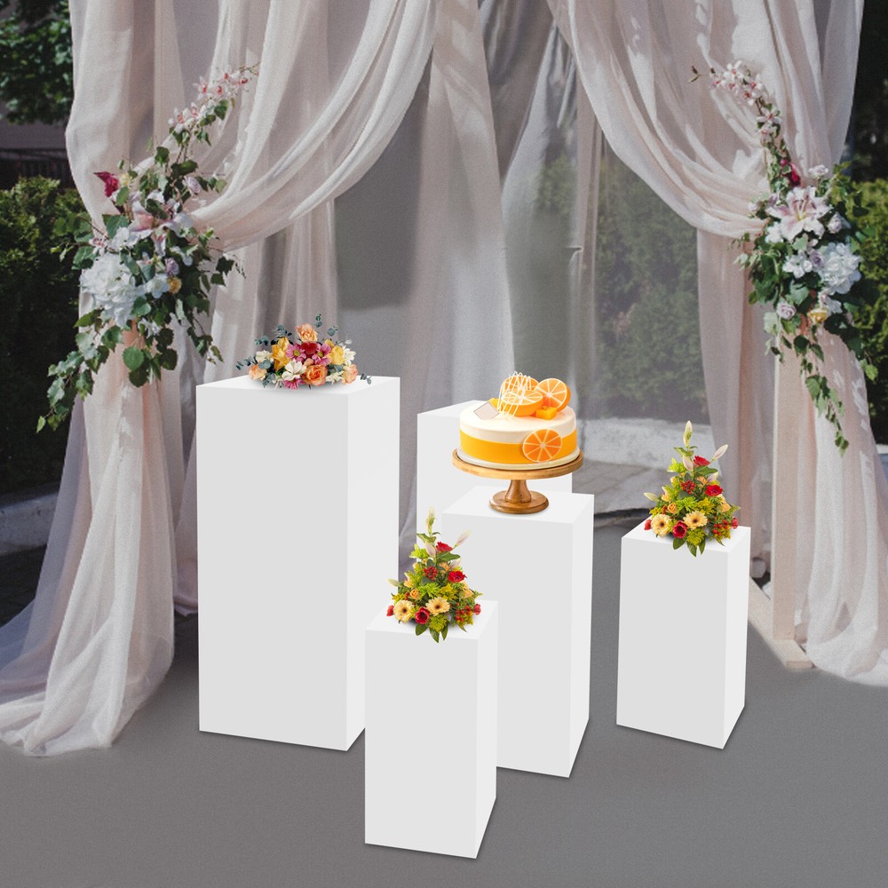 5 Pack Modern Square Cake Pedestal Stands Iron White For Cake Shops Weddings NEW