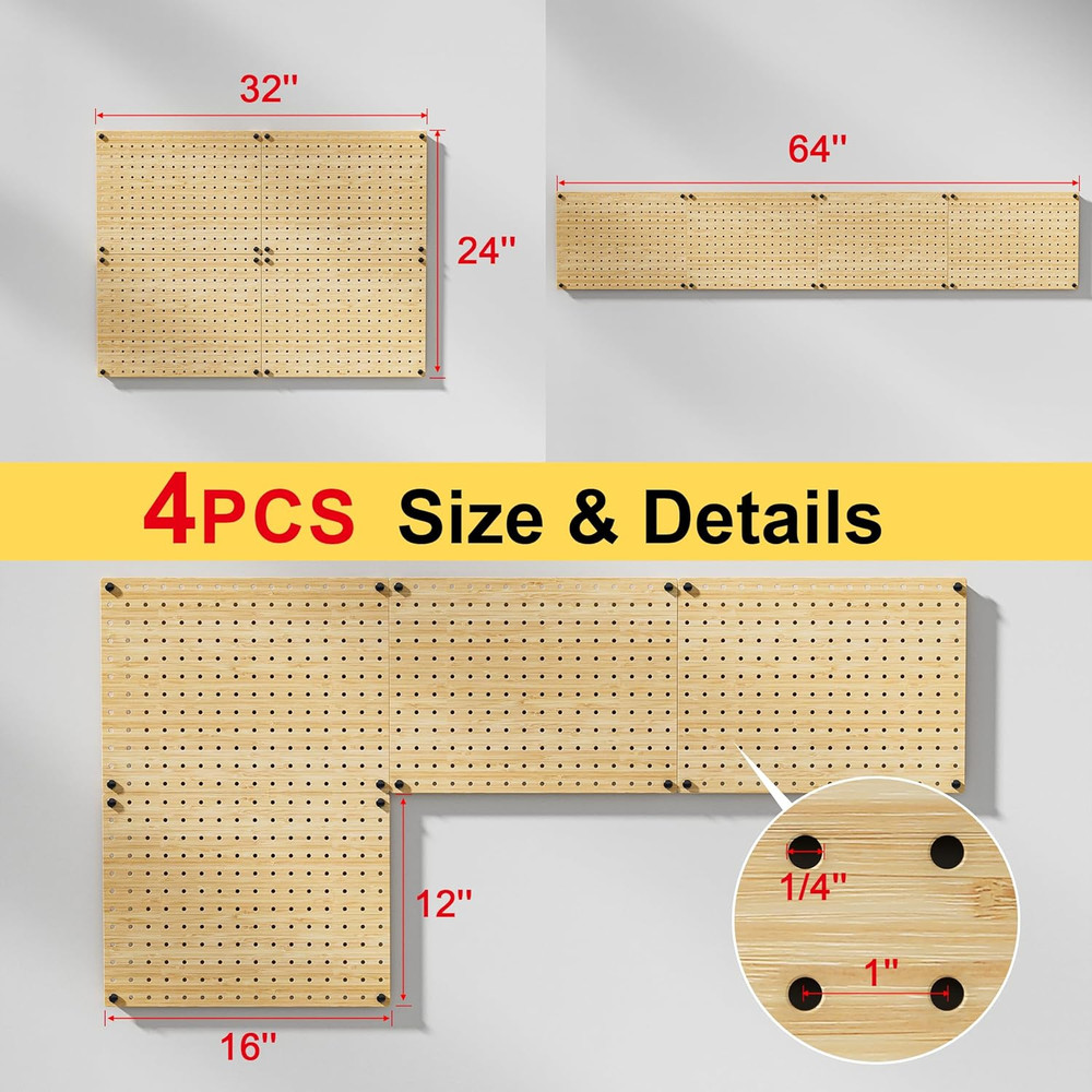 Bamboo Peg Board, Eco-Friendly Pegboard Organizer Set with 35 Hooks – Wall Mount