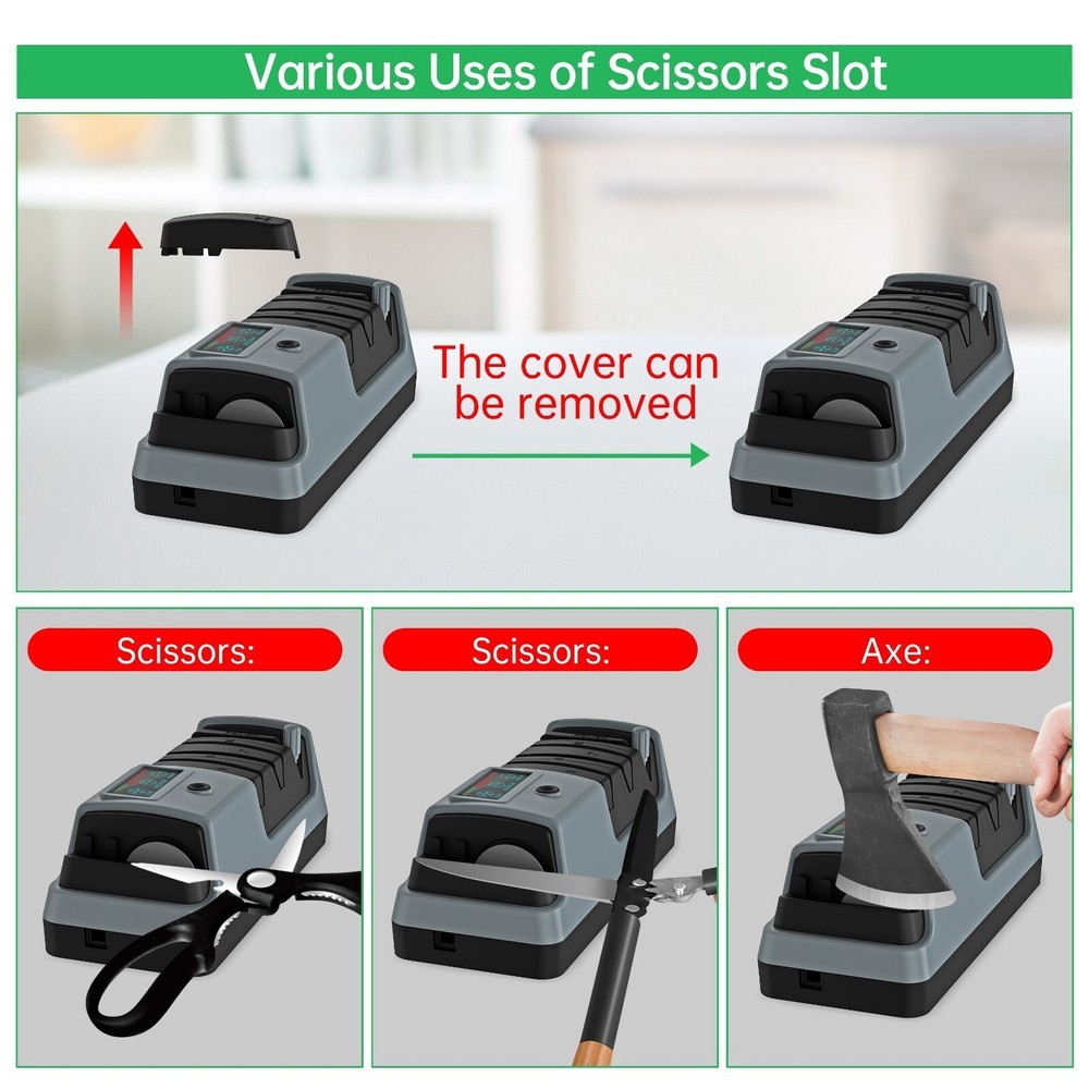 Professional 5 in 1 Electric Knife Sharpener 3 Speed LCD Display for Kitchen US