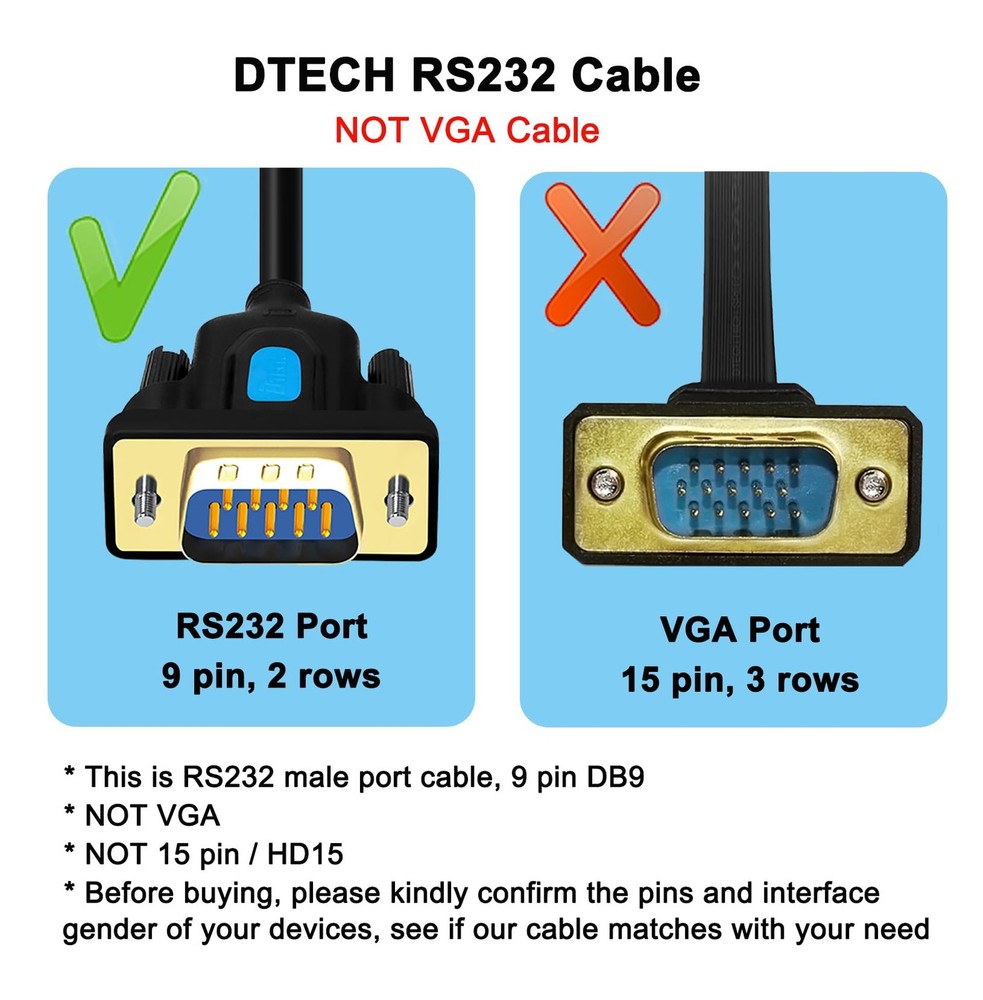 DTECH USB to Serial Adapter DB9 RS232 Cable Prolific Chip PL2303 3ft, black