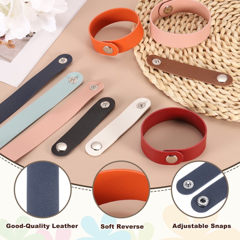 10 Pcs Plain Leather Bracelets Leather Snap Bracelets (Navy Blue, 7.9"x0.8")